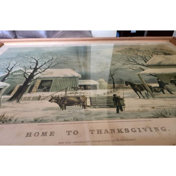 Currier & Ives "Home To Thanksgiving" Lithograph 1867 G.H.Durrie - Picture 3 of 11